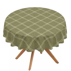 Green Diagonal Plaid Round Tablecloth 54 inches Modern Crosshatch Lines Argyle Geometric Waterproof Oil-Proof Table Cloth Round Table Cover for Holiday Party Picnic Dinner Decor Indoor Outdoor Use