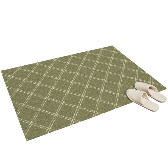 Green Diagonal Plaid Washable Area Rug 2 x 3 ft Modern Crosshatch Lines Argyle Geometric Soft Non‑Slip Rugs Stain Repellent Indoor Mats for Front Door, Narrow Hallway, Kitchen Doorway, Bedside