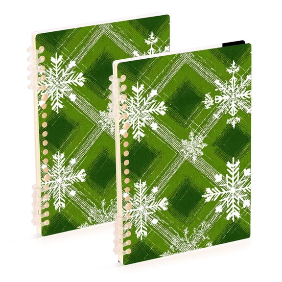 Green Diagonal Plaids Snowflakes Christmas Notebook Detachable Coil Notebook Diary Plan Book A5 Size 60 Pages 1 Pack