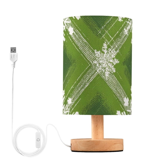 Green Diagonal Plaids Snowflakes Christmas Table Lamp with USB Port LED Warm Light Lamp Night Light Home Decor