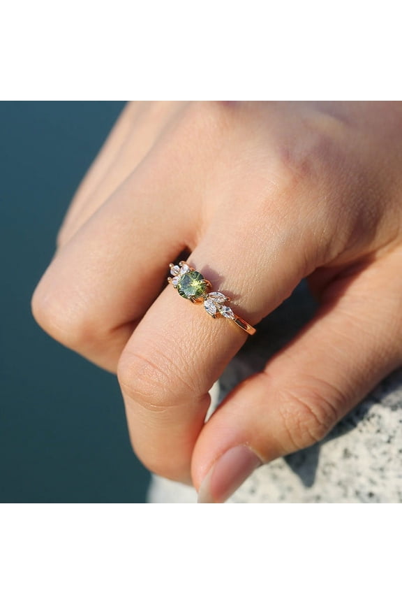 Green Diamond Ring Leaves Wedding Ring Engagement Wedding Band Ring