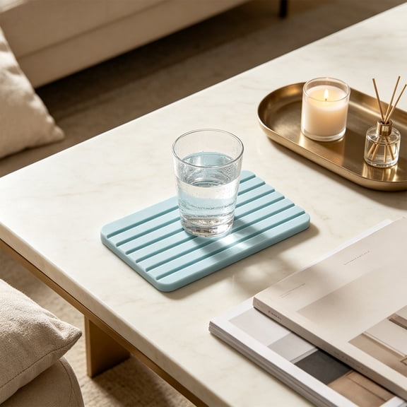 Green Diatomaceous Earth Coaster, 8.27x3.94 Inch Quick Dry Absorbent Mat, Non Slip Striped Diatomite Cup Pad for Dining Table Countertop