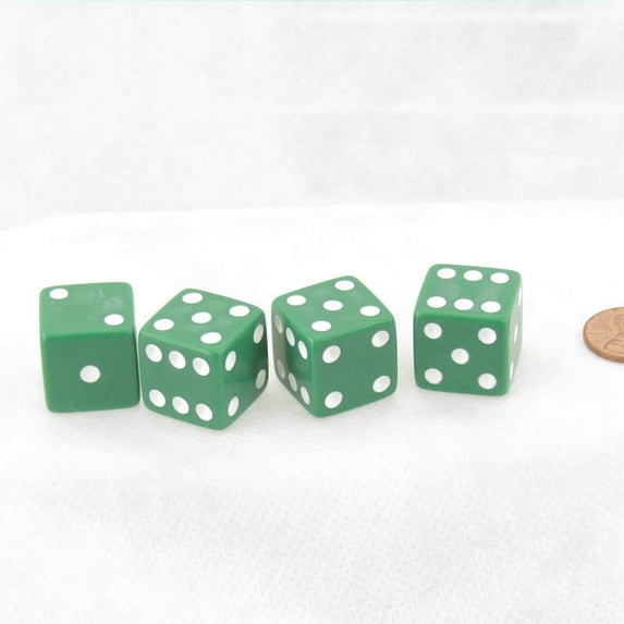 Green Dice with White Pips Squared Corners 19mm (3/4in) Pack of 4 Wondertrail