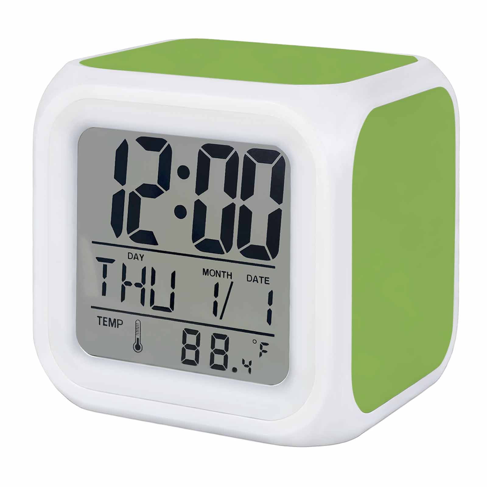 Green Digital Alarm Clock for Bedrooms,Smart LED Alarm Clock with 7 Color Changing Night Light,Solid Color Simple Abstract Fashion Light Color Silent Wake Up Clocks for Sleep Study Cooking 3.2"x3.2"