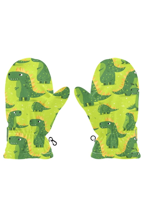 Green Dino Fun Cold Weather Mittens Cozy Gloves with Adjustable Fit Perfect for Outdoor Fun