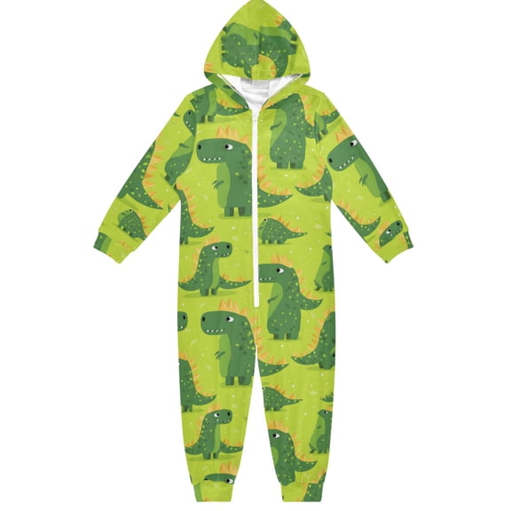 Green Dino Fun One Piece Pajamas Soft Jumpsuit Cozy Sleep and Play Romper Zipper and Pockets 4T