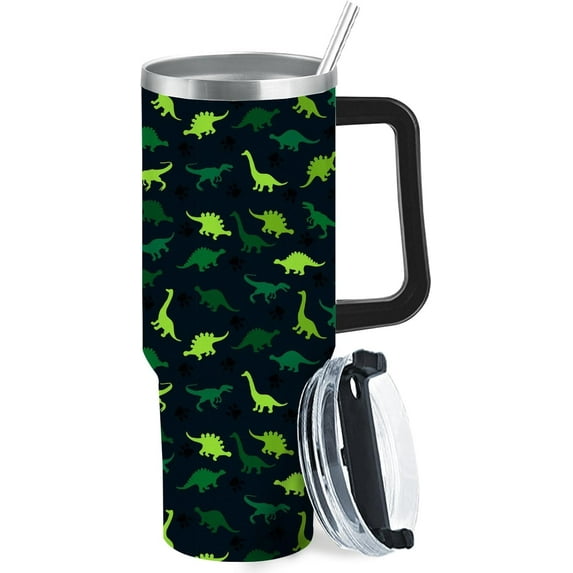 Green Dinosaur 40oz Tumbler With Handle Gifts For Her Skinny Water Bottles For Office