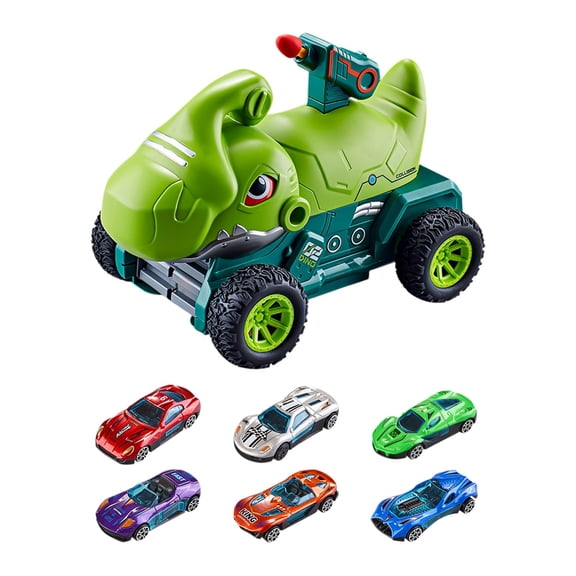 Green Dinosaur Car Track Ejection Racing Toy Set, Dinosaur Themed Vehicle with Ejection Action, Educational Play for Speed and Interaction