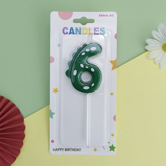 Green Dinosaur Numbers 6 Happy Birthday Cake Candle for Children Party, Cartoon Dinosaur Cute Candle Decoration, Version G