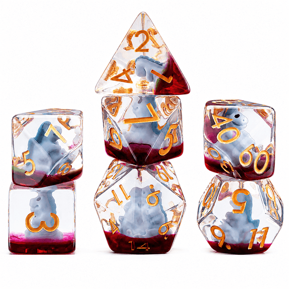 Green Dinosaur Polyhedral Dice Set – Transparent Resin 7-Piece RPG Dice for DND, Pathfinder, MTG Tabletop Play