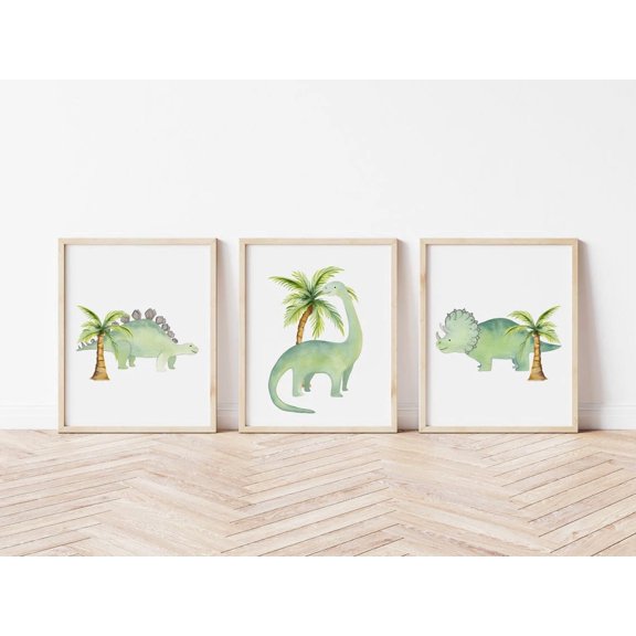Green Dinosaur Set Posters Dinosaur Wall Art Dinosaur Nursery Bedroom Wall Decor Stegosaurus Diplodocus Triceratops, Poster Only