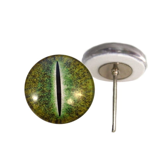 Green Dinosaur or Dragon Glass Eyes on Wire Pin Posts