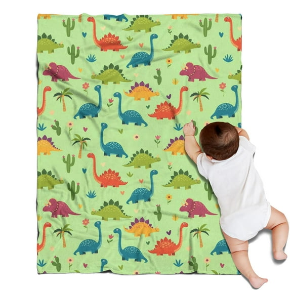 Green Dinosaurs Cacti Hearts Blanket,Comfortable Soft Flannel Throw Blanket,All Season,Warm Lightweight Blankets for Sofa Bed Couch Living Room Chair,30"x40"