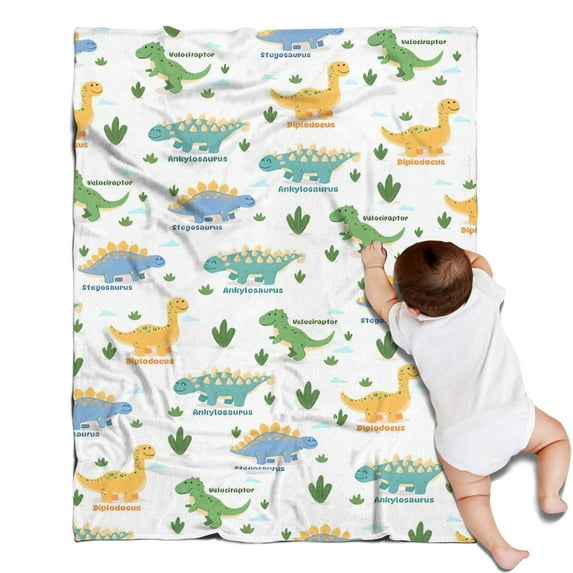 Green Dinosaurs Cacti Pattern Blanket,Comfortable Soft Flannel Throw Blanket,All Season,Warm Lightweight Blankets for Sofa Bed Couch Living Room Chair,30"x40"