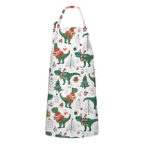 Green Dinosaurs Christmas Pattern Apron-Garden Aprons for Women with Pockets-Cotton Linen Waterproof Kitchen Cooking Gardening Aprons Adjustable for Kitchen,Cooking,BBQ and Salon 33x27 Inch