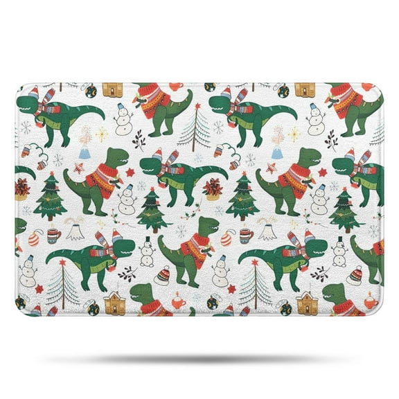 Green Dinosaurs Christmas Pattern Bathroom Rugs Mat,Non Slip Microfiber Bathroom Rug,Rubber Backing,Soft Bathroom Mats for Bathroom Floor,Tub and Shower,17x27in(43x68cm)