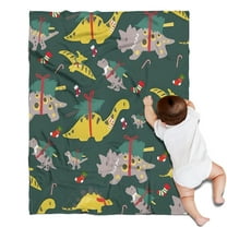 Green Dinosaurs ChristmasTrees Socks Pattern Blanket,Comfortable Soft Flannel Throw Blanket,All Season,Warm Lightweight Blankets for Sofa Bed Couch Living Room Chair,30"x40"