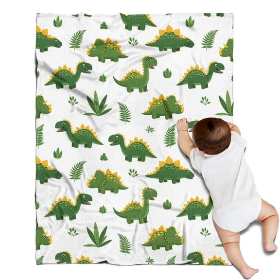 Green Dinosaurs Classic Ferns Blanket,Comfortable Soft Flannel Throw Blanket,All Season,Warm Lightweight Blankets for Sofa Bed Couch Living Room Chair,30"x40"