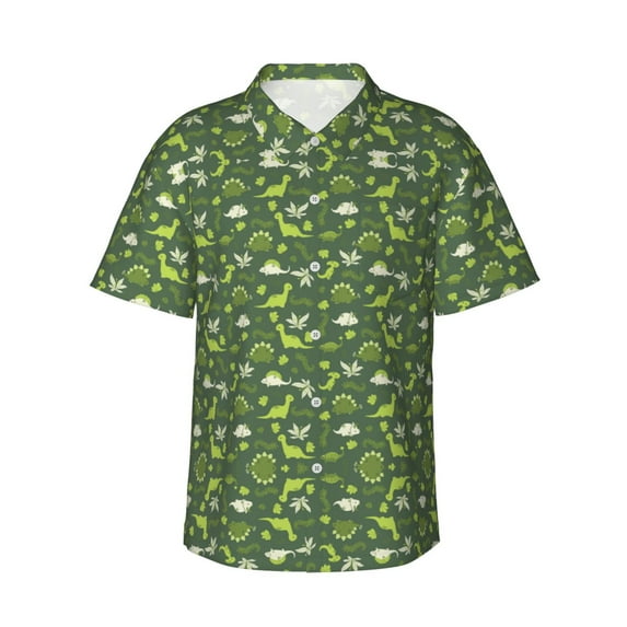 Green Dinosaurs Hawaiian Shirts For Men, Summer Short-Sleeve Relaxed-Fit Button-Down Shirts 3x-Large