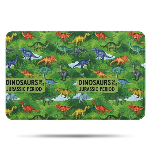 Green Dinosaurs Jurassic Pattern Bathroom Rugs Mat,Non Slip Microfiber Bathroom Rug,Rubber Backing,Soft Bathroom Mats for Bathroom Floor,Tub and Shower,17x27in(43x68cm)