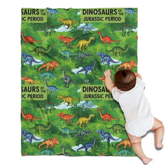 Green Dinosaurs Jurassic Pattern Blanket,Comfortable Soft Flannel Throw Blanket,All Season,Warm Lightweight Blankets for Sofa Bed Couch Living Room Chair,30"x40"