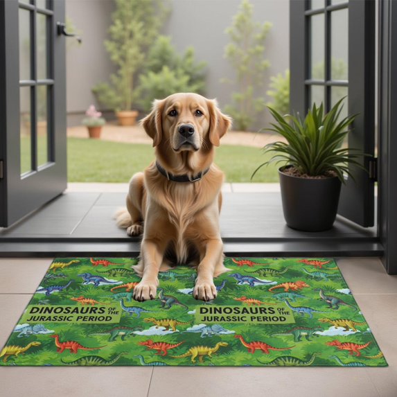 Green Dinosaurs Jurassic Pattern Door Rugs,Washable Non Slip Door Mats Indoor,Decorative Door Mats,Entry Mat Indoor for Entrance,Bedroom,Kitchen,Bathroom,20"x32"