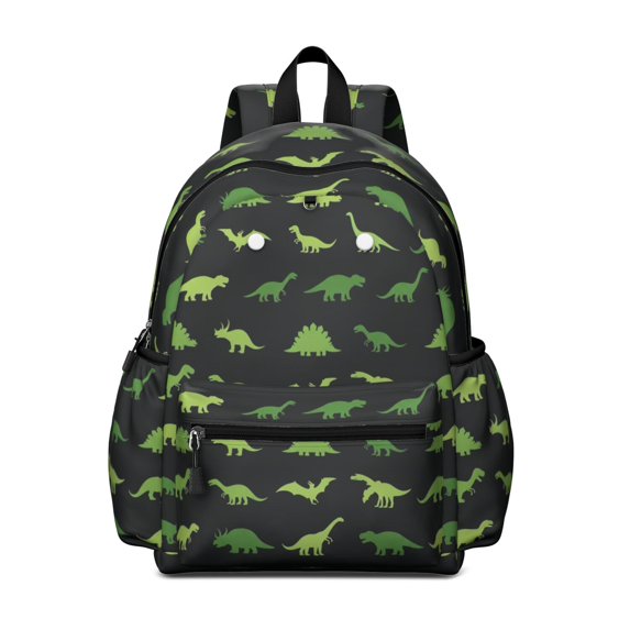 Green Dinosaurs MultiShapes Pattern Cute School Backpack with Padded Back and Adjustable Shoulder Straps 13.4"x11"x4.7"
