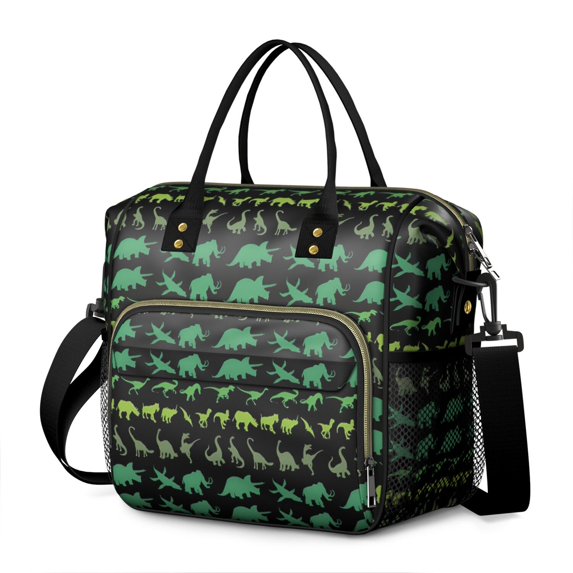Green Dinosaurs MultiShapes Pattern Womens Lunch Box for Work,Insulated Large Lunch Bag for Tween and Teen,Loncheras Para Mujer,Leakproof Adult Lunch Bag for Work,Beach,Travel,Picnic,Camping