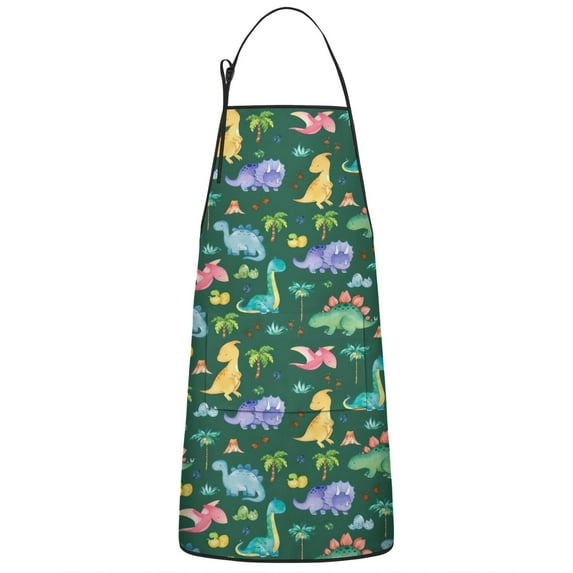Green Dinosaurs Palms Volcanoes Pattern Apron-Garden Aprons for Women with Pockets-Cotton Linen Waterproof Kitchen Cooking Gardening Aprons Adjustable for Kitchen,Cooking,BBQ and Salon 33x27 Inch