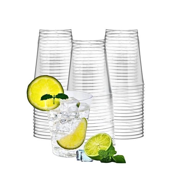 Green Direct 10 oz. Plastic Clear Cups - Pack of 100, Disposable Wine Glasses, Party Tumblers, Drinking Glasses - Hard Plastic Cups for Parties and Events