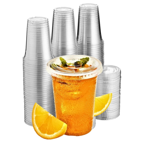 Green Direct Clear Plastic Cups with Lids - 16 oz Disposable Cups for Iced Coffee, Bubble Tea, Smoothies, Cold Drinks - Sturdy Cups with Tight Lids for On-the-Go Use, Parties, Pack of 50