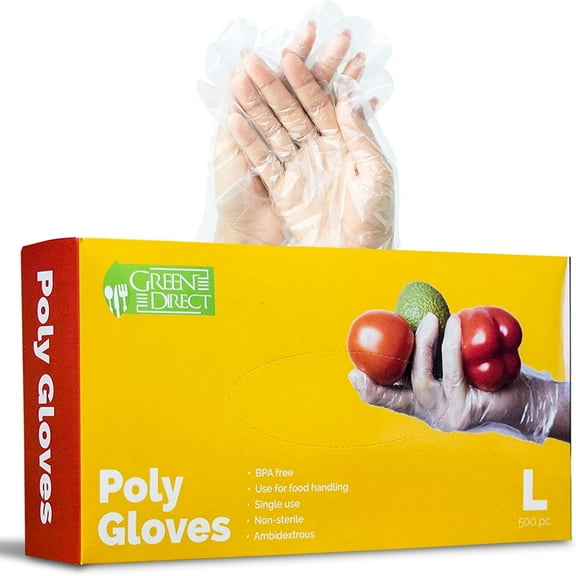 Green Direct Disposable Poly Gloves, For Meal Prep, Cooking, Cleaning Size Large - 500