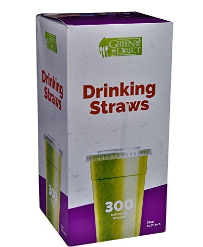 Drinking Straws By Green Direct - Disposable 10.75 inches Plastic Straws individually wrapped - Extra Long & Thick for use with any Jumbo Cup or Water Bottle - BPA Free - Clear Pack of 300