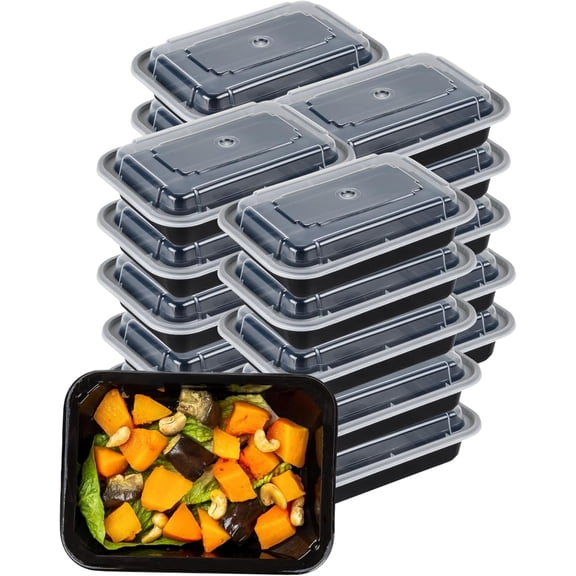 Green Direct Pack of 50 (16 oz) - Disposable Meal Prep and Take out black food containers with lids, Plastic Bento Lunch Box To Go