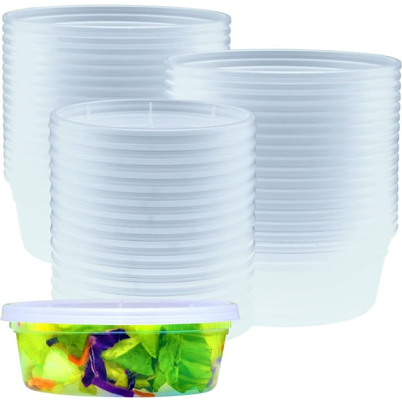 50 Pack Of 8 Oz Durable Round Plastic Deli Containers With Lids - Lightweight & Reusable