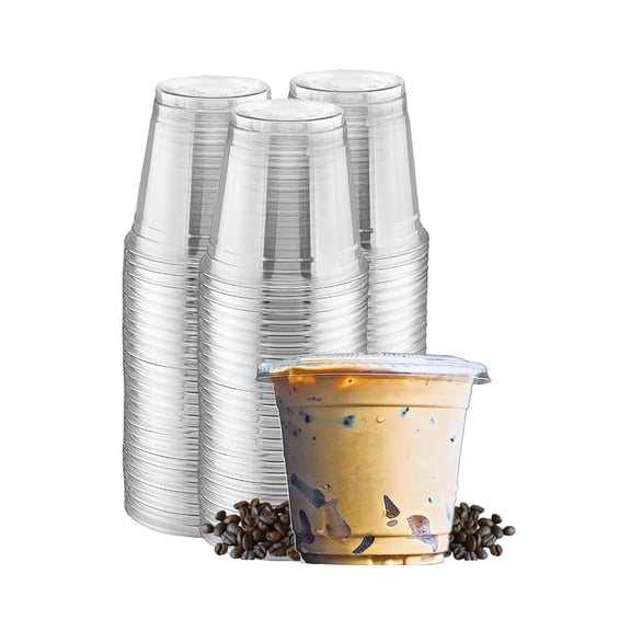 Green Direct Clear Plastic Cups with Lids - 9 oz Disposable Cups for Iced Coffee, Bubble Tea, Smoothies, Cold Drinks - Sturdy Cups with Tight Lids for On-the-Go Use, Parties, Pack of 50