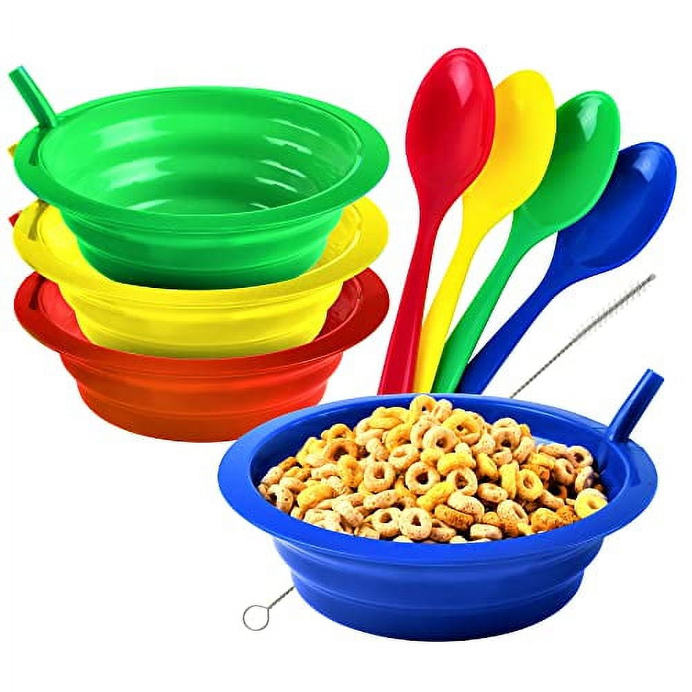 Green Direct Sippy Bowl With Straw and Spoons 22 Ounce Plastic Cereal Bowls With Straws BPA