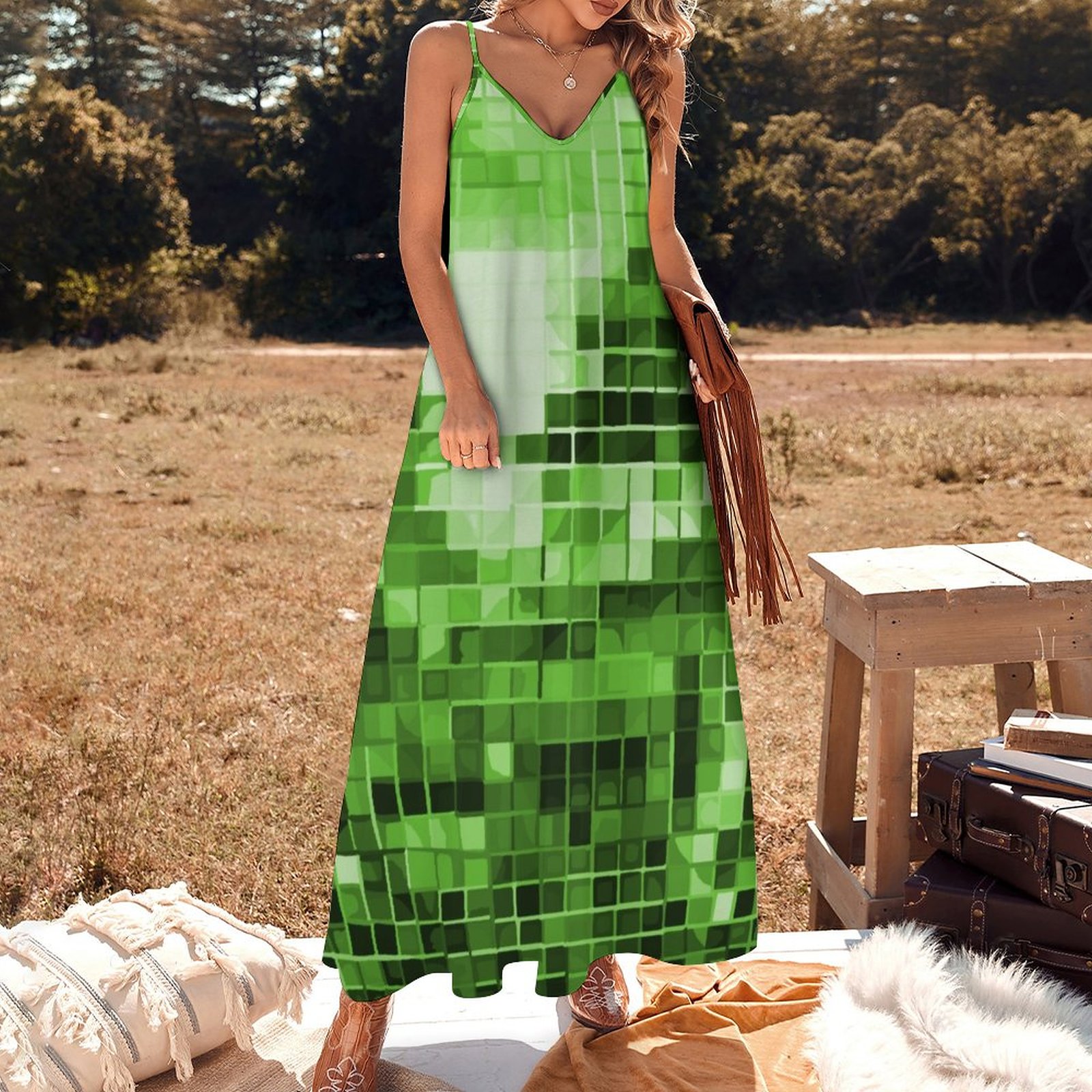 Green Disco Ball Pattern Sleeveless Dress dresses korean style summer  outfits for women Women's evening dress