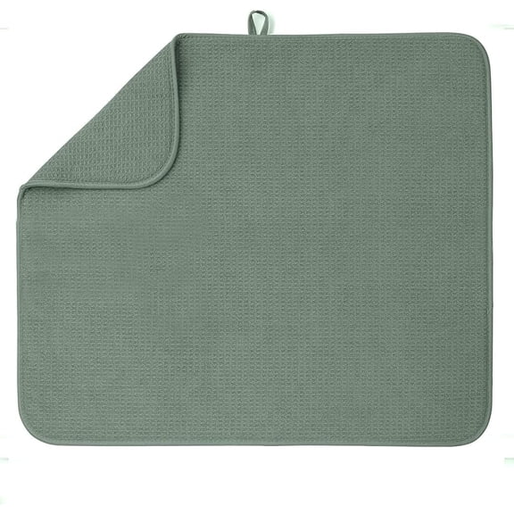 Bellemain Dish Mat Microfiber Dish Drying Mat Super Absorbent Kitchen Mat, XXL, 16" x 18", Green