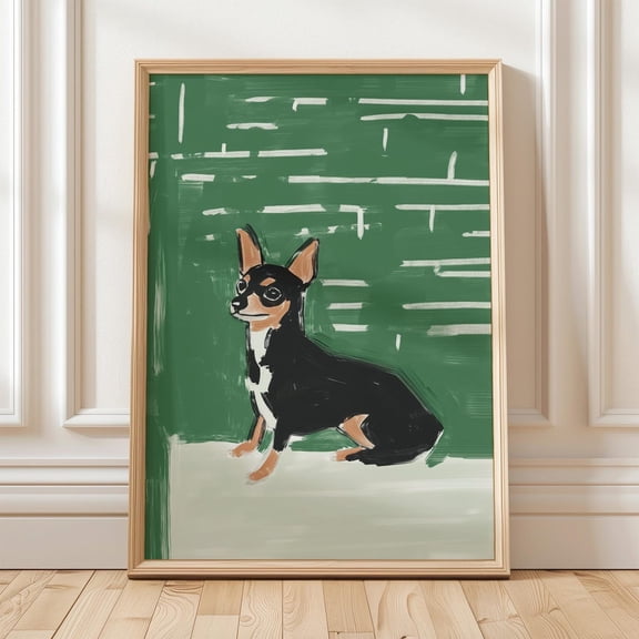 Green Dog Art Print, Sitting Dog Wall Art, Cute Pet Portrait, Dog Owner Gift, Aesthetic Print Wall Art, Modern Wall Decor, 16x24 UNFRAMED