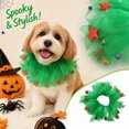thumbnail image 1 of Green Dog Collar with Red Stars and Bells, Adjustable Fit, Green Tulle, for Small Dogs and Cats, Decorative Collar, 1 of 5