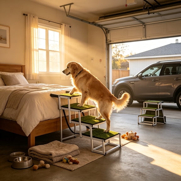 Green Dog Stairs for Car SUV Truck, Portable Foldable Pet Steps for Large Dogs and Senior Dogs, Heavy Duty Non-Slip Vehicle Ramp for Everyday Travel