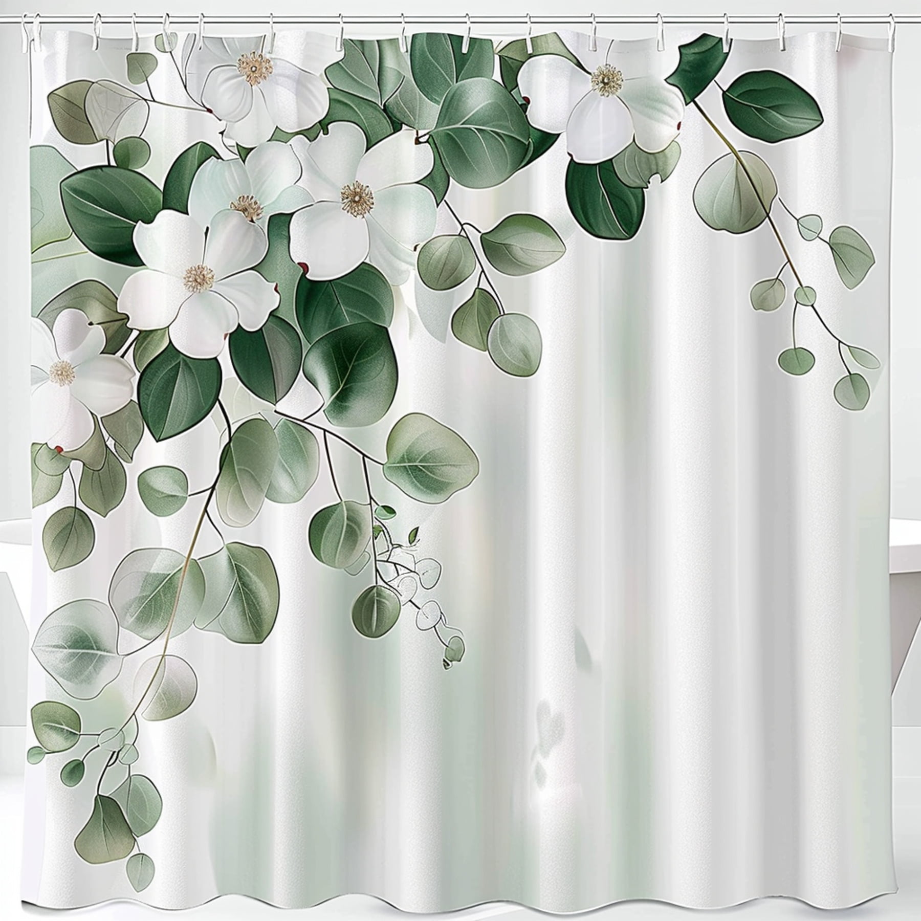 Green Dogwood Flower and Eucalyptus Leaf Shower Curtain Elegant ...
