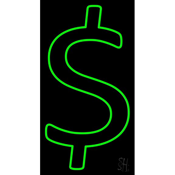 Green Dollar Logo LED Neon Sign 20 x 37 - inches, Black Square Cut Acrylic Backing, with Dimmer - Bright and Premium built indoor LED Neon Sign for Pawn store interior decor, and stroefront.