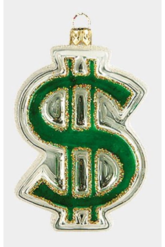 Green Dollar Symbol Sign Polish Glass Christmas Tree Ornament Money Decoration