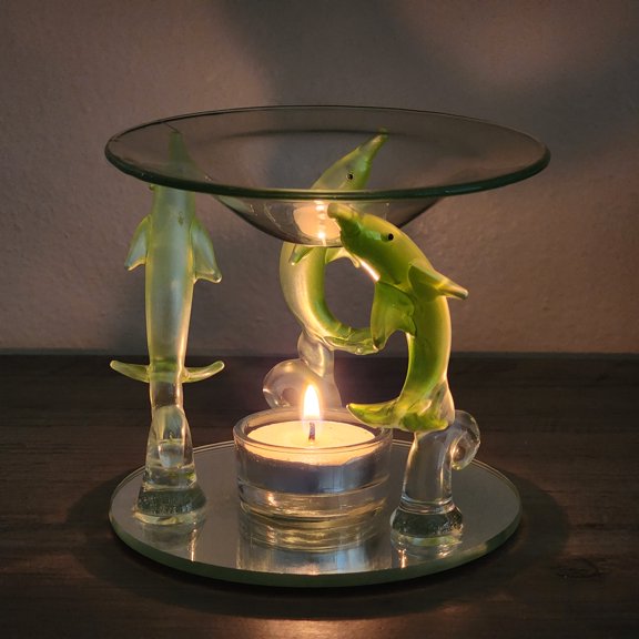 Green Dolphan Theme Glass Candle Lamp