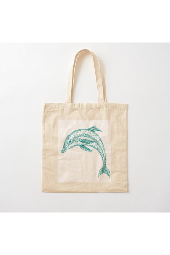 Green Dolphin Canvas Canvas Tote Bags, Reusable Shopping Bag