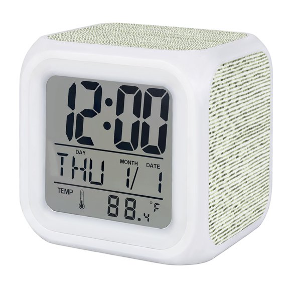 Green Dots Alarm Clock, Modern Abstract Geometric Minimalist Micro Dots Digital Clock Night Light with 7 Color, Calendar Temperature Display, LED Desk Small Clock for Bedrooms Bedside Living Room