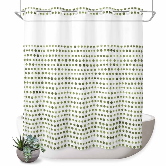 Green Dots No Hook Shower Curtain Modern Abstract Geometric Minimalist Micro Dots Shower Curtain with See Through Top Window, Waterproof Washable Fabric Curtain for Bathroom Hotel Decor, 66Wx72L