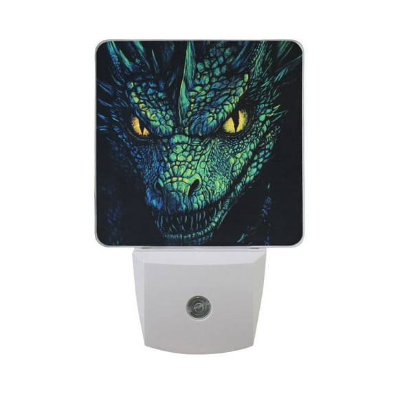 Green Dragon Face with Glowing Eyes LED Night Light with Smart Sensor Plug Into Wall Dusk to Dawn 2 packs
